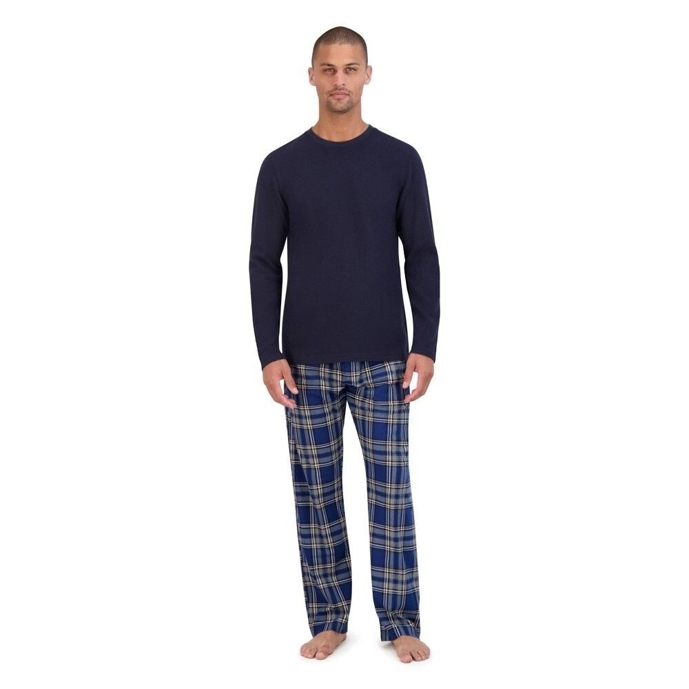 Hanes Originals Men's 2pc Comfort Fleece Sleep Pajama Set - Blue Small